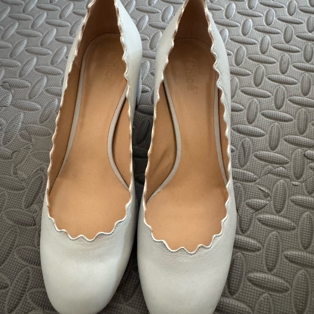 Chloe White Scalloped Flats